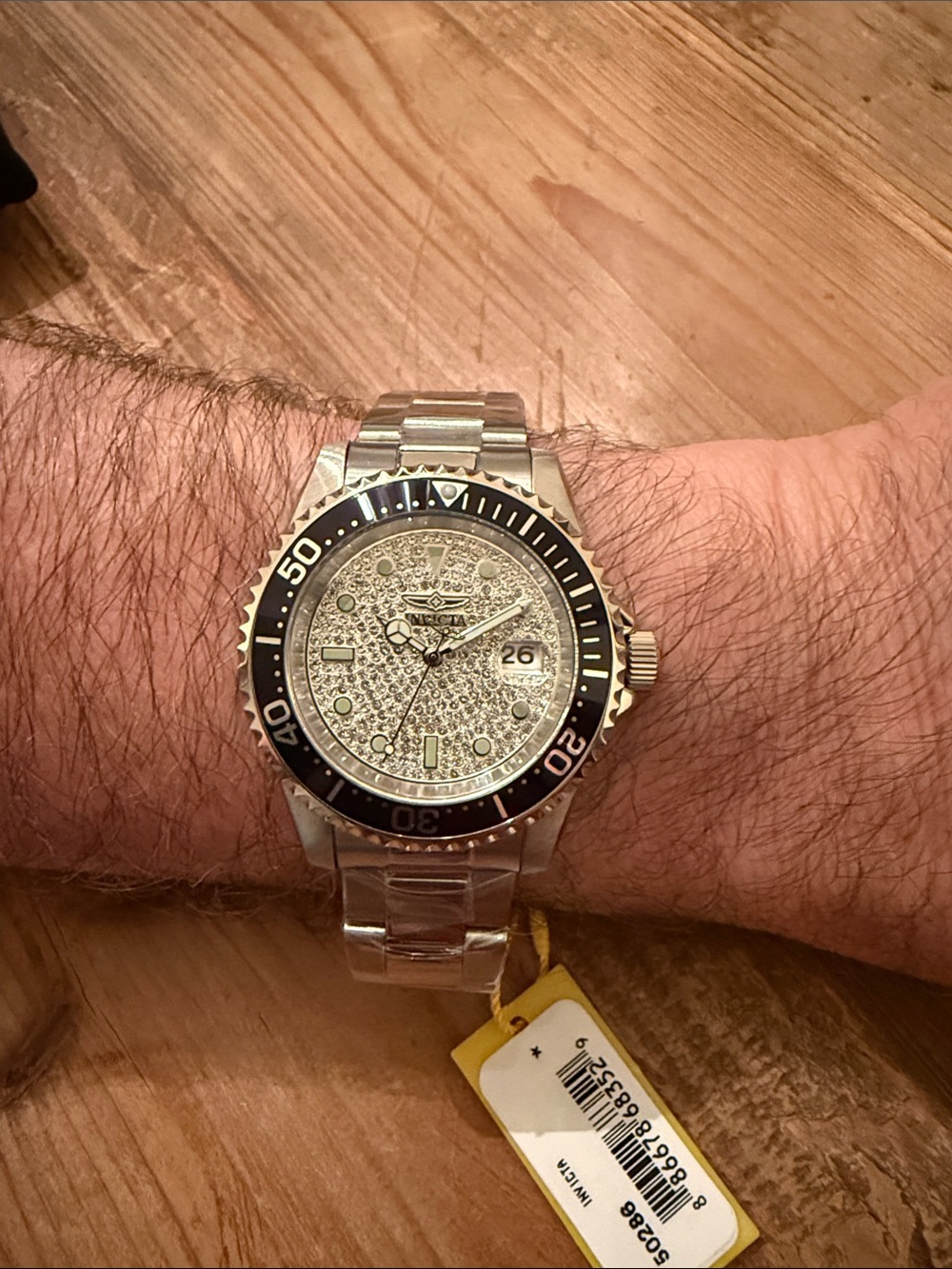 Invicta Silver Pavé Dial Watch with Black Bezel 40 mm